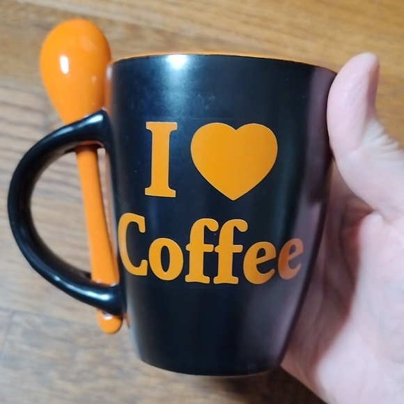 Coffee Mug / Cup with Spoon says I 💕 Coffee Ft. Lauderdale Orange & Black - Picture 4 of 8